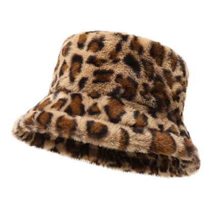 Leopard Fuzzy Bucket Hat For Women
