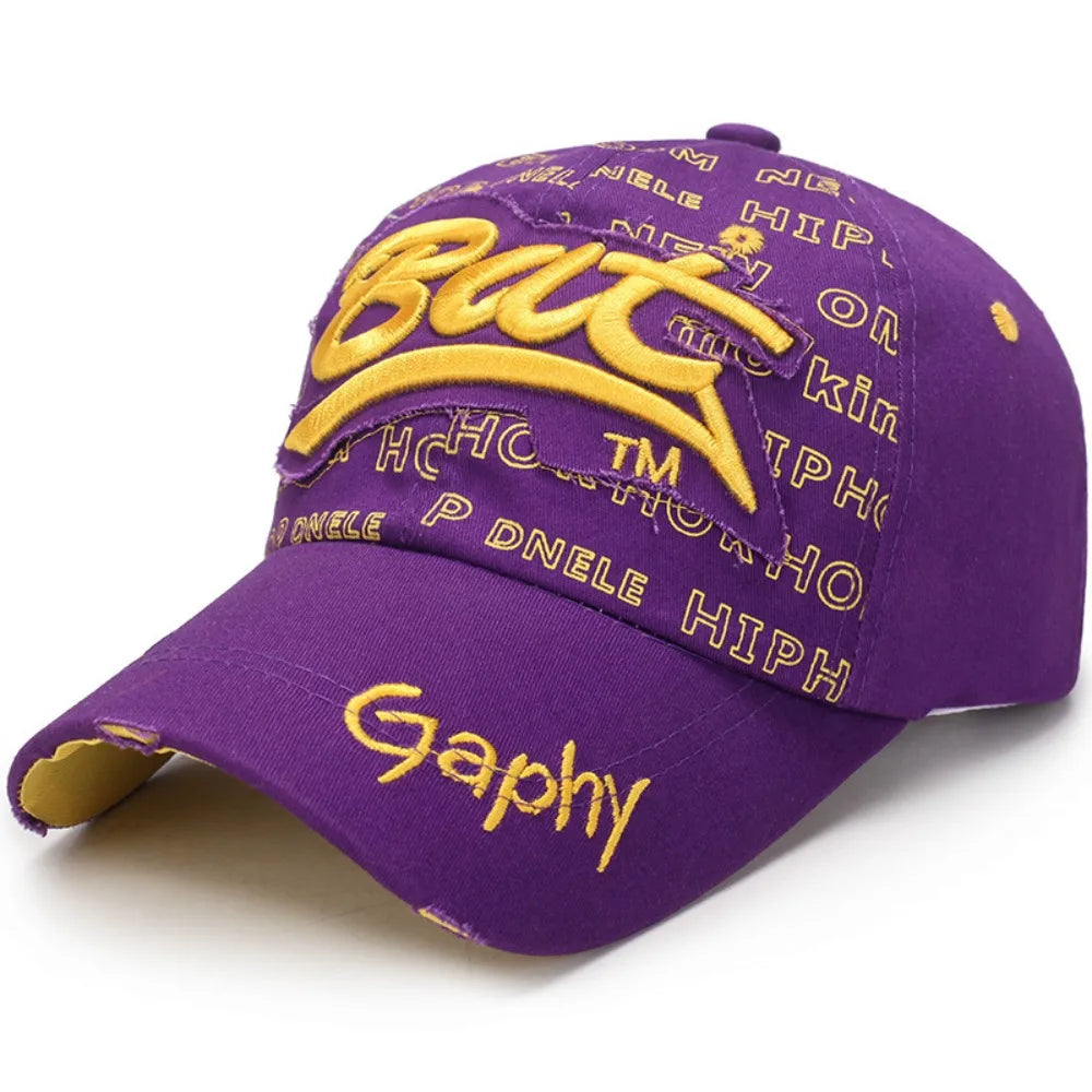 Versatile Broken Hole BAT Embroidery Adjustable Peaked Cap Casual Sunscreen Hats Outdoor Sports