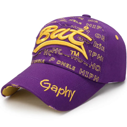 Versatile Broken Hole BAT Embroidery Adjustable Peaked Cap Casual Sunscreen Hats Outdoor Sports