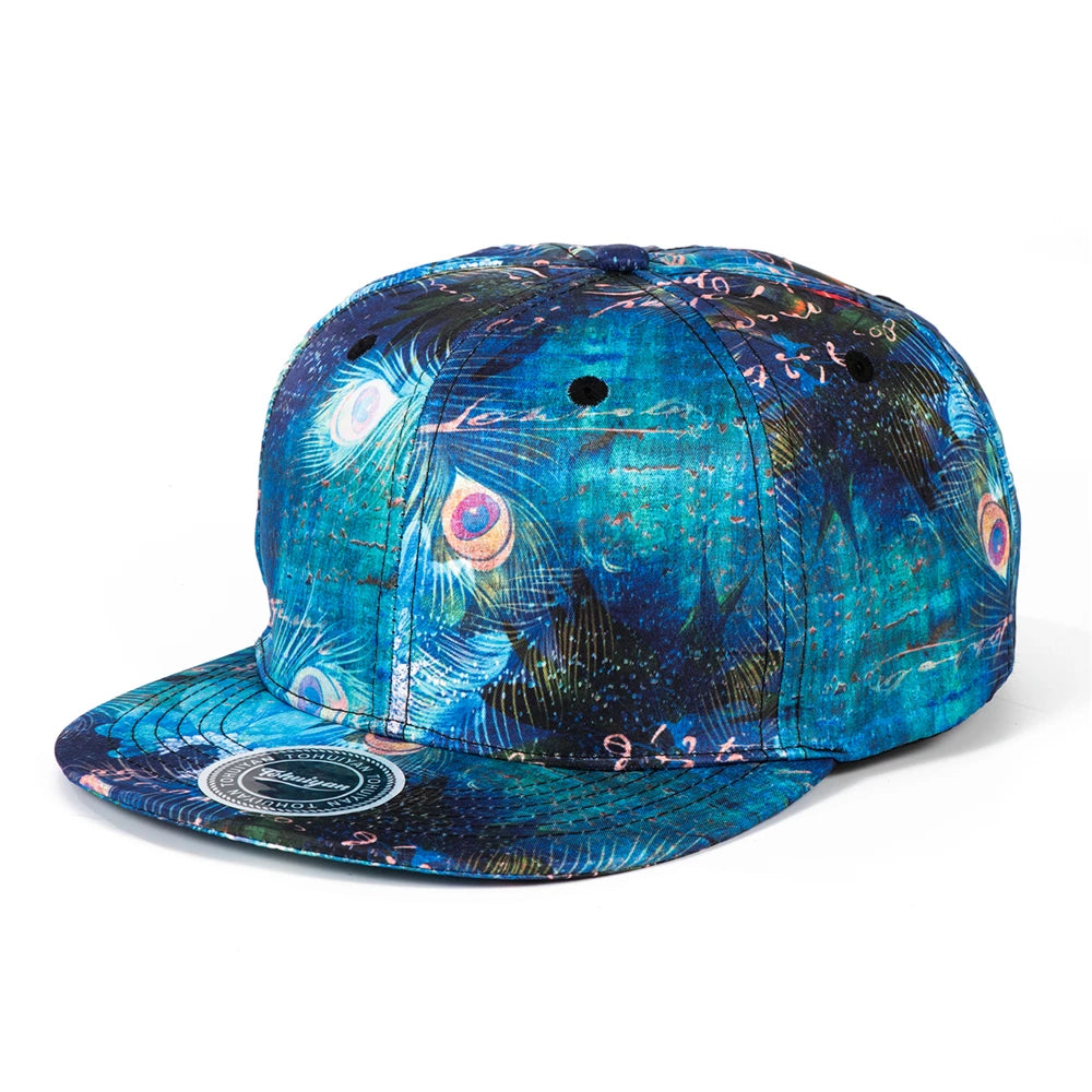 Peafowl Feather Printing Hip Hop Cap Summer Snapback Cap