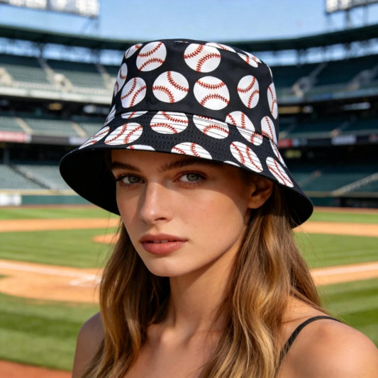 Baseball Pattern Print Bucket Hats Women Men Summer