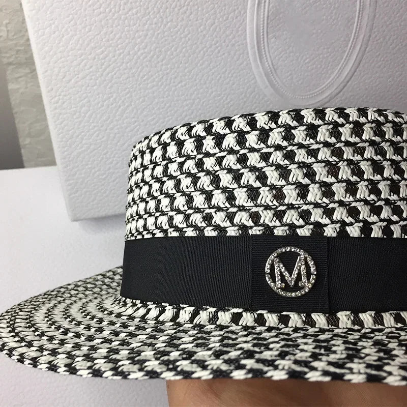 Women's Elegant Houndstooth Sun Hat - Wide Brim UV Protection Beach Hat