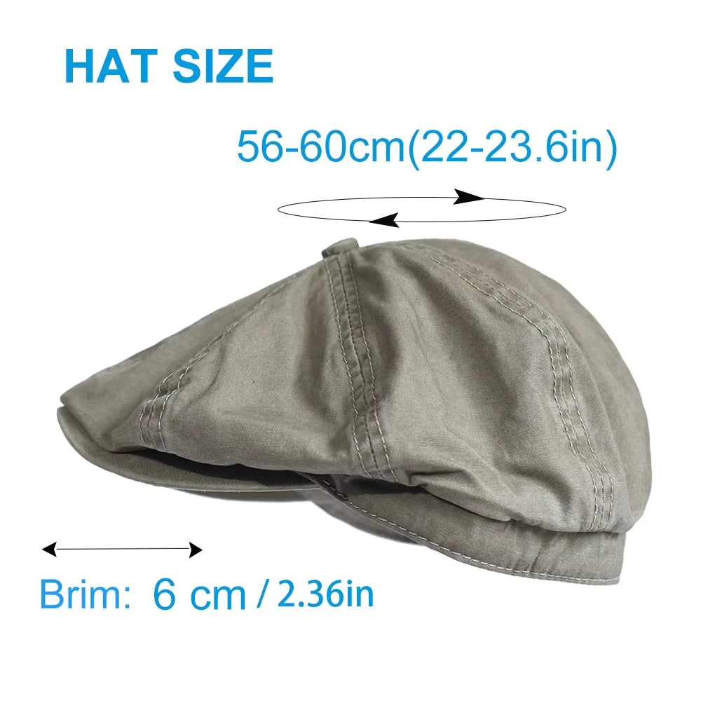 Washed Cotton Newsboy Cap Peaky Octagonal Hat Vintage Casual Cap