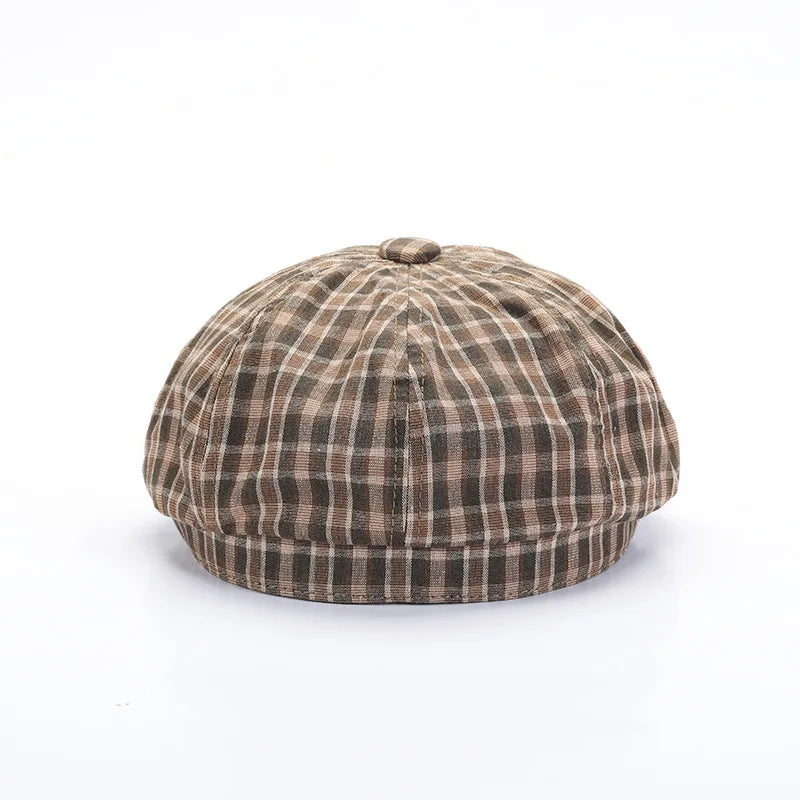 Checked Cloth Octagonal Cap Cotton Blends Plaid Men Casual Newsboy Caps