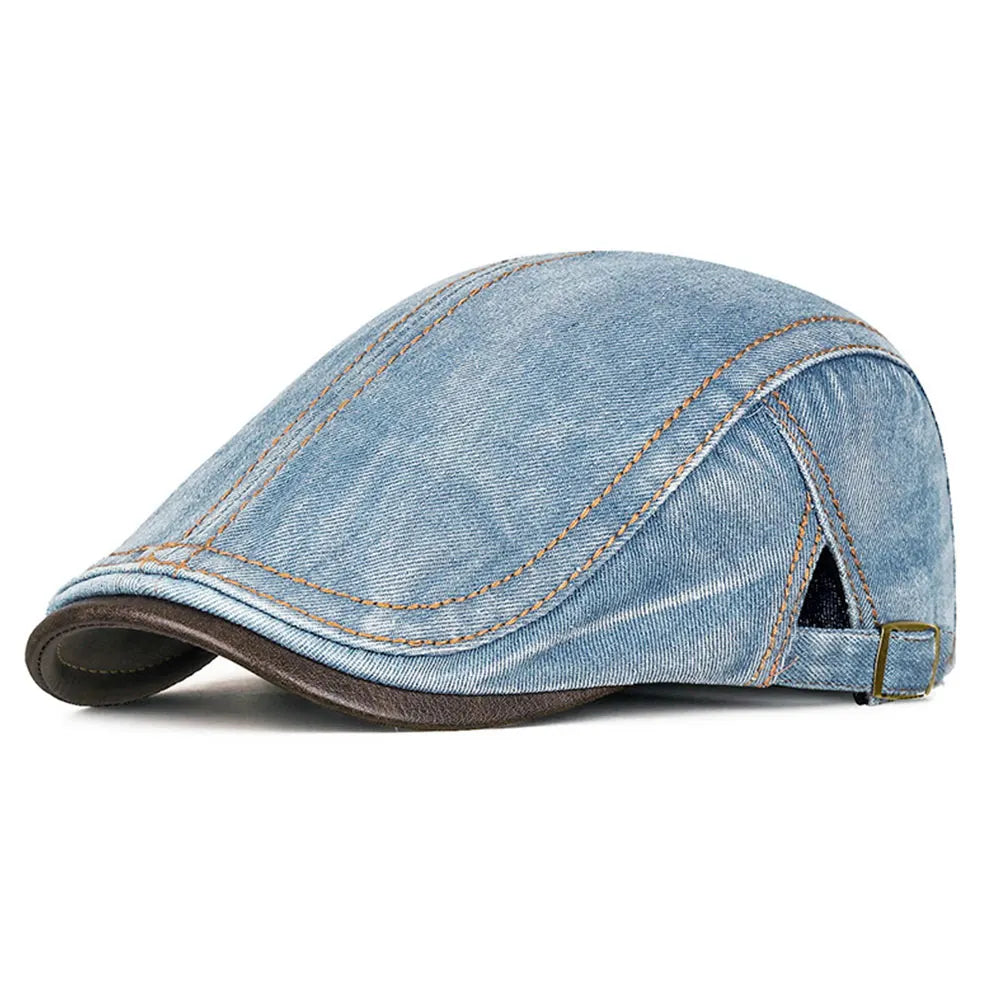 Vintage Washed Denim Gatsby Cap Ivy Flat Forwards Hat