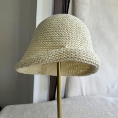 Women Wool Knit Bucket Hat Rolled Brim Warm Fisherman Cap For Autumn Winter