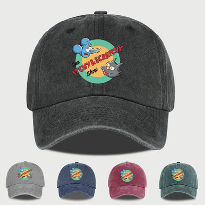 Itchy & Scratchy Show Print Washed Baseball Cap