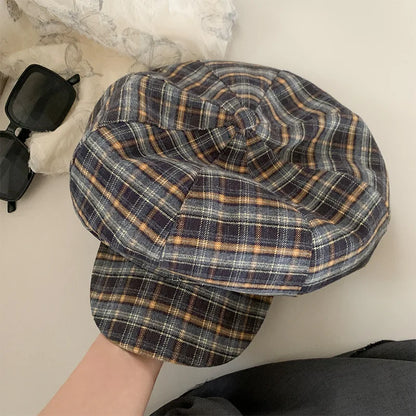 Women's Four Seasons Retro Beret Checkered Octagonal Hat