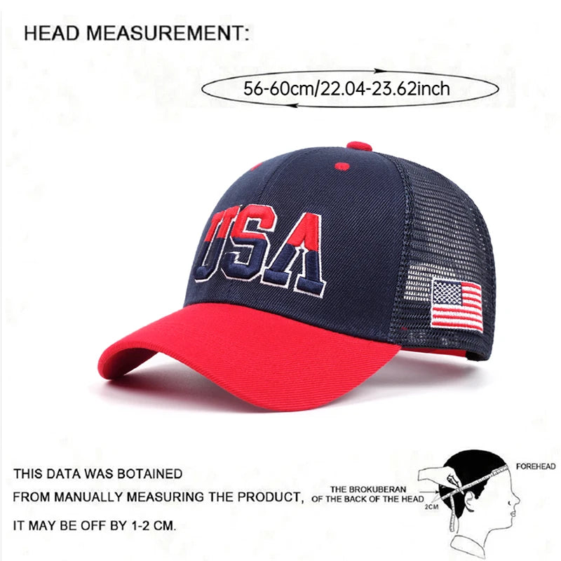 New Cotton Mesh Hat USA Side Embroidered American Flag Fashionable Hip Hop Hat