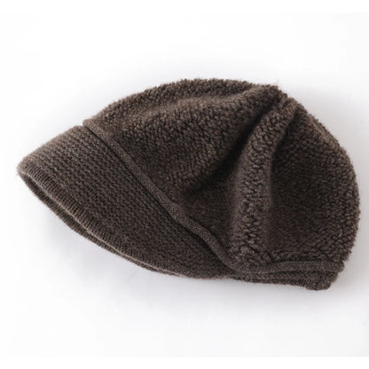 100% Pure Cashmere Visor Beanie Women Soft Brim Newsboy Cap