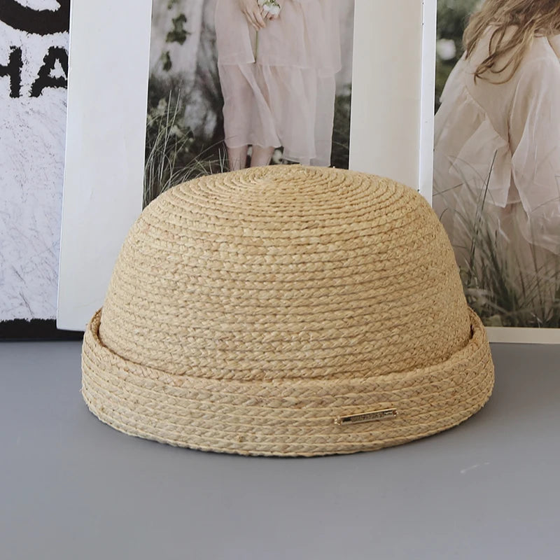 Brown Pillbox Hat Summer Straw Beret Sun Hats French