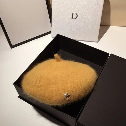 Women Beret Hats Angora Rabbit Fur Winter Warm Knitted Cap