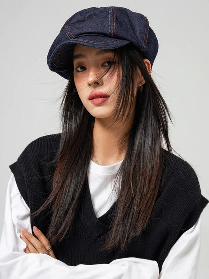 Y2K Big Size Women Girl Berets Hat Gothic Punk Denim Beret Hats