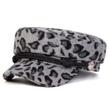 Unisex Plush Leopard Print Navy Cap Autumn Winter Sailor Hats