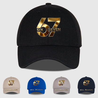 67 Six Seven Gold Letter Print Baseball Cap Adjustable Daily Wear Streetwear Hat For Trend Lovers