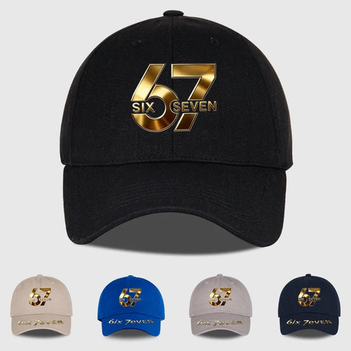 67 Six Seven Gold Letter Print Baseball Cap Adjustable Daily Wear Streetwear Hat For Trend Lovers