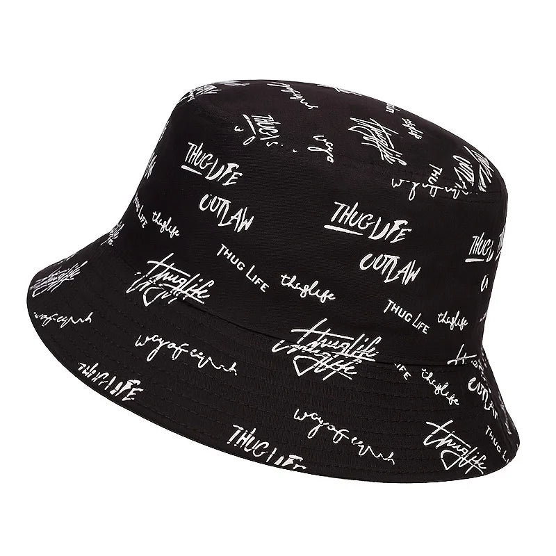 1Pc Summer Fashion Men's and Women's Outdoor Double sided Printed Sunshade Fisherman's Hat Bucket Hat