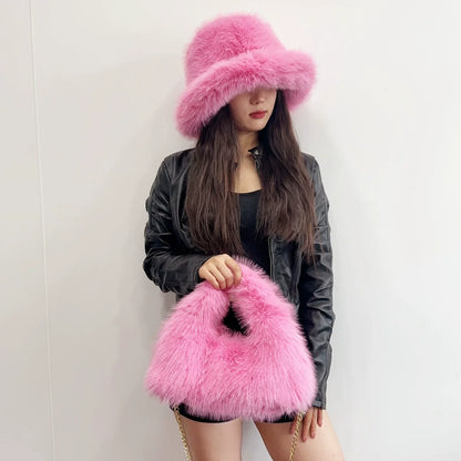 Autumn And Winter Women's Hats Faux Fur Bucket Hat