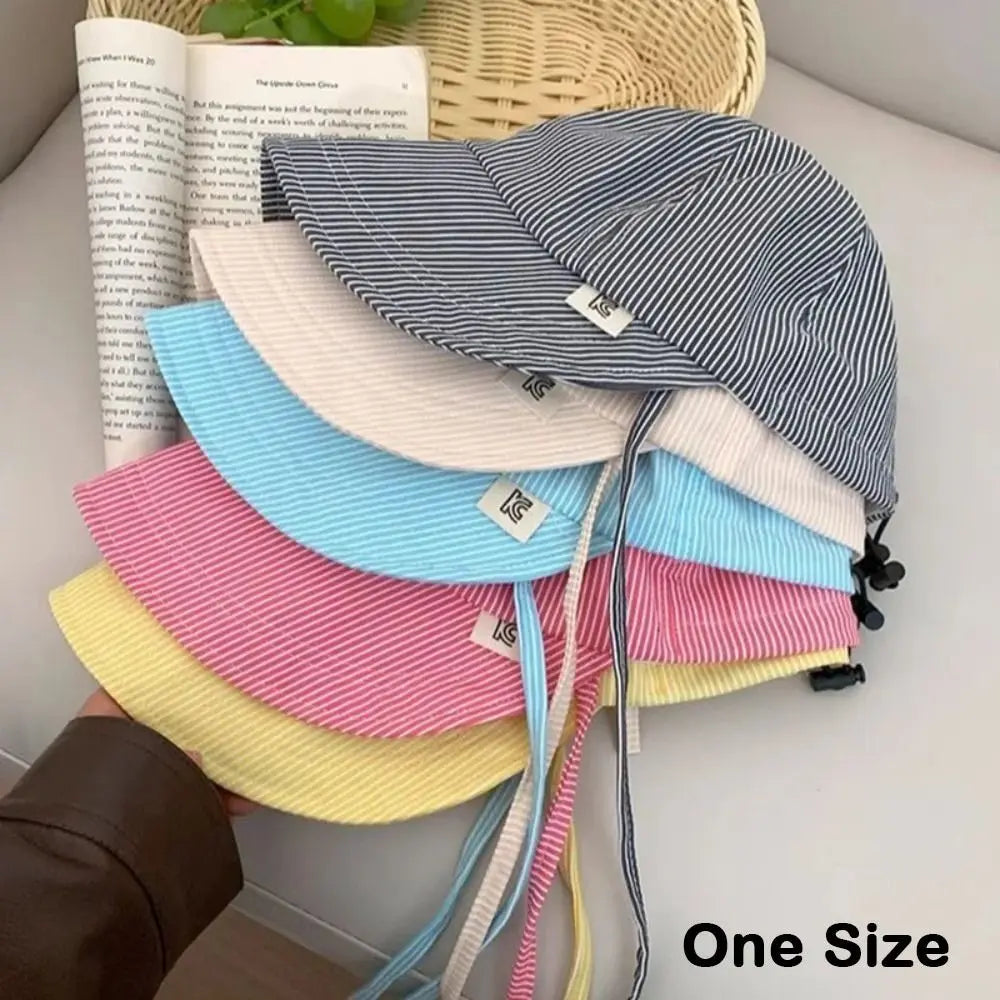 Fashion Striped Bucket Hat Breathable Adjustable Sunscreen Hat