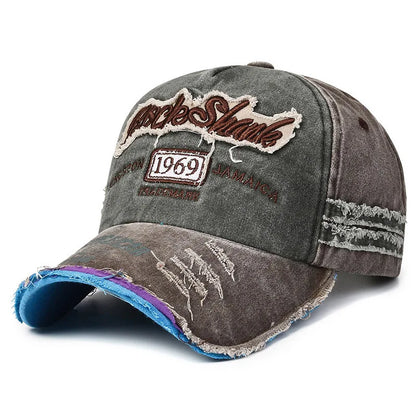 Unisex Vintage Washed Distressed Letter Embroidered Ripped Duckbill Cap