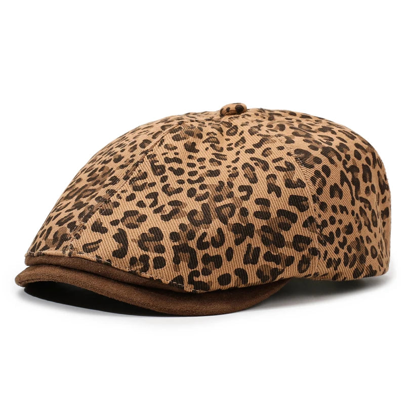 Leopard Print Newsboy Cap - American Vintage Paperboy Hat