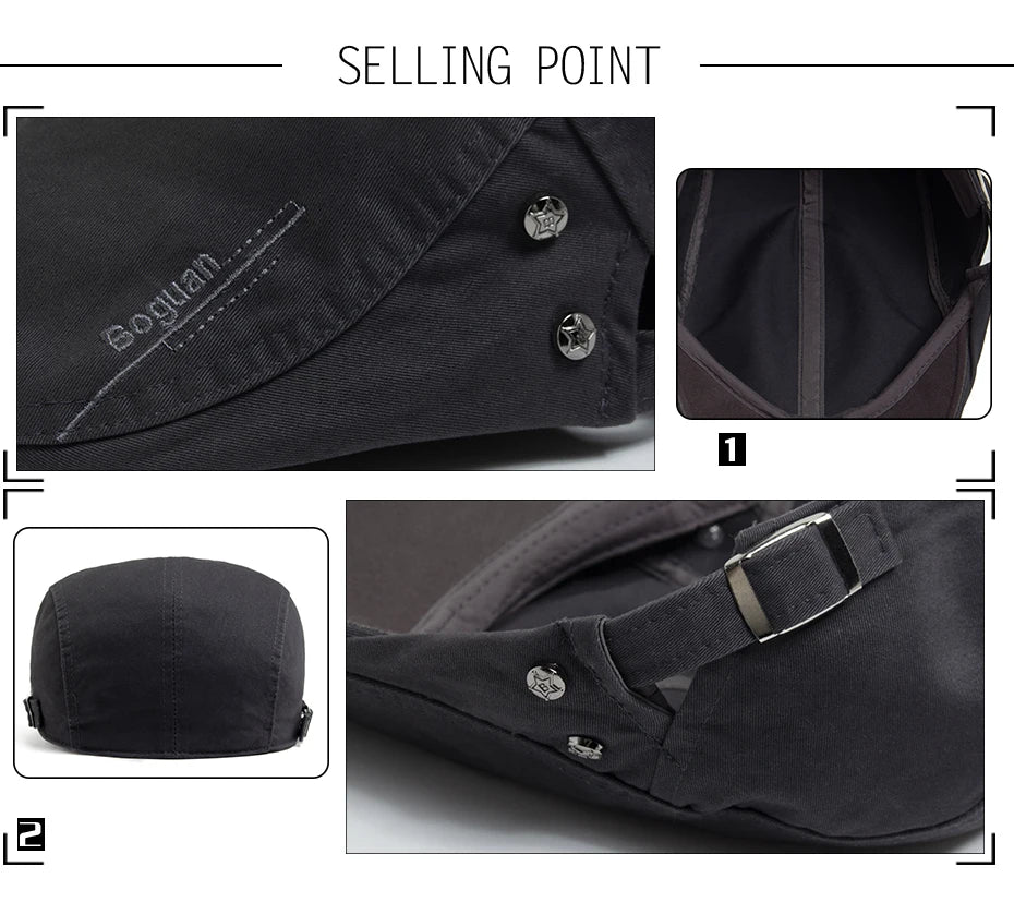 Fashion Men's Beret Button Embroidery Cotton Vintage Berets Outdoor