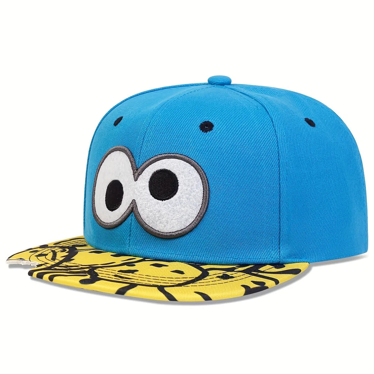 Cartoon Big Eyes Cookie Bite Blue Snapback Hat Adults Outdoor Travel