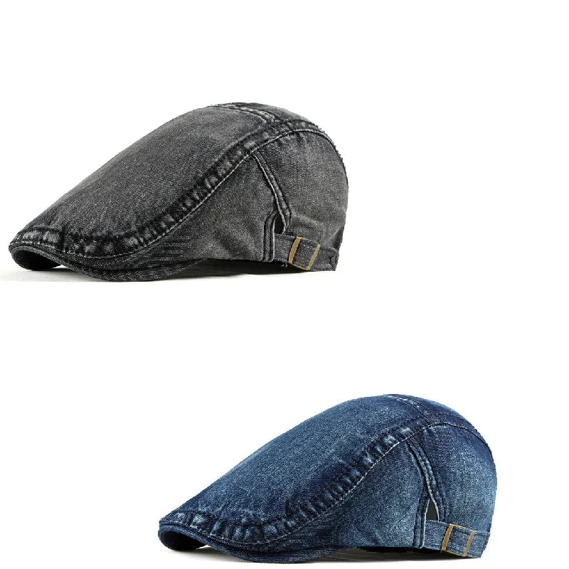 Vintage Cotton Denim Newsboy Cap