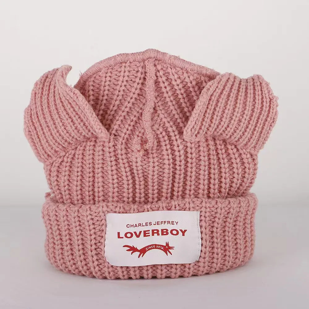 Winter Skullies Hat Unisex Cat Ear Hat Warm Crochet Knitted Hat