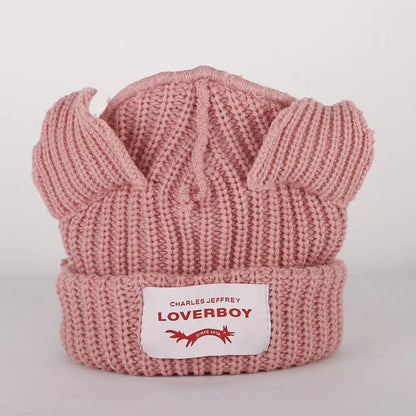 Winter Skullies Hat Unisex Cat Ear Hat Warm Crochet Knitted Hat