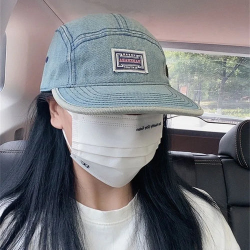 American Retro Washed Denim Flat Brimmed Duckbill Cap