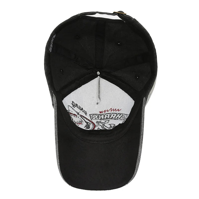 Unisex Washed Cotton Vintage Cap Sharks Embroidery Baseball Cap Men And Women Outdoor Sports Hats