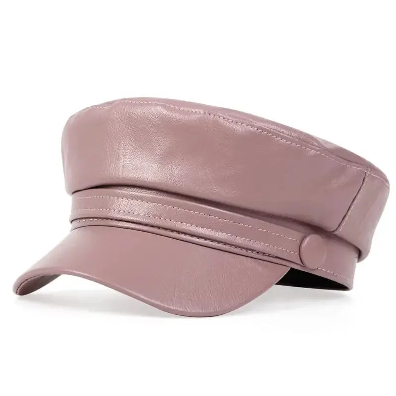 Pu Leather Solid Color Army Cap Spring And Autumn Outdoor Casual Adult