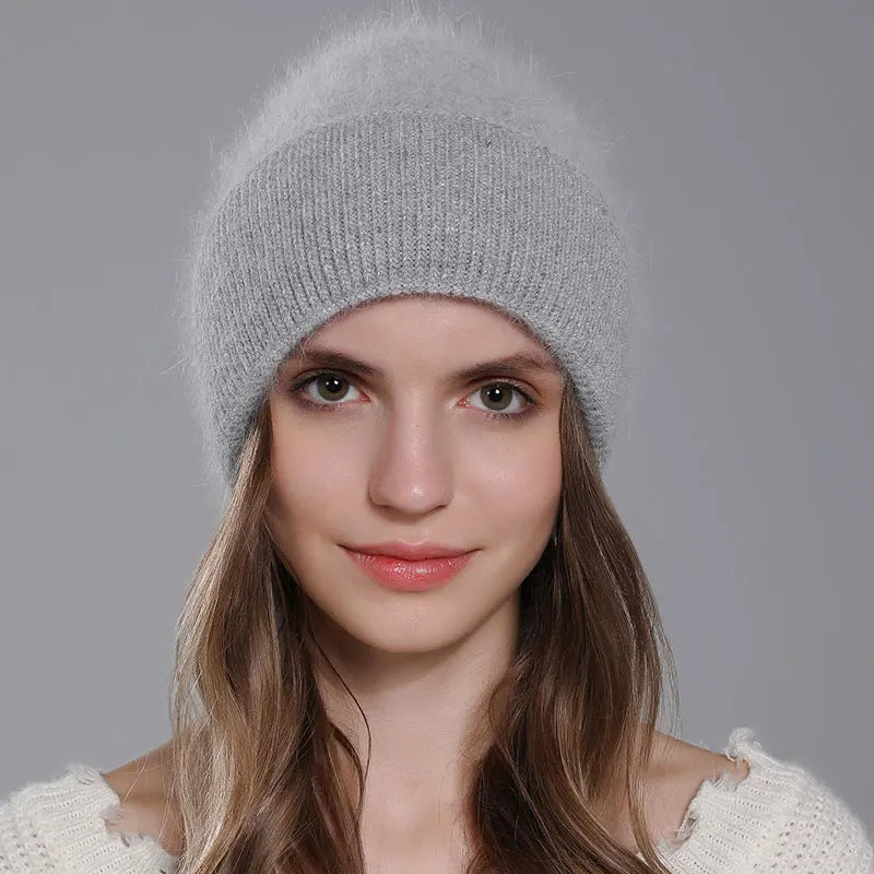 Women Fashion Twist Style Angora Rabbit Fur Beanie Winter Warm Knitted Cashmere Hat