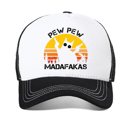 Pew Pew Madafakas Cat with Two Guns Funny Baseball Cap Fashion Breathable Unisex Adjustable Hat