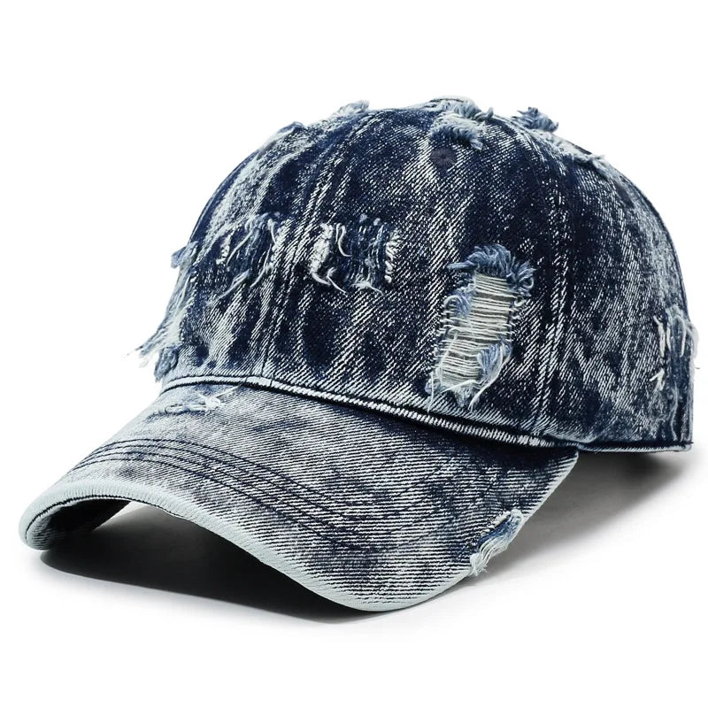 Washed Ripped Denim Baseball Cap