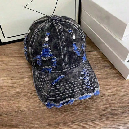 Washed Frayed Denim Baseball Cap For Women Stylish Casual Hat