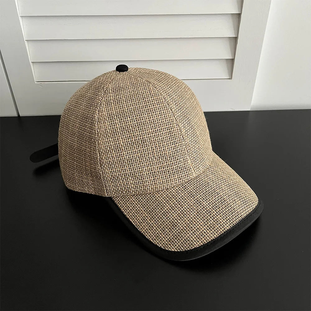 Straw Woven Baseball Cap Men Women Summer Breathable Peaked Sun Hat