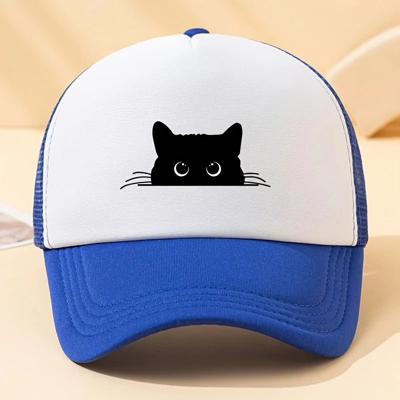 Cute Cat Printed Baseball Net Hat, Men's and Women's Daily Decoration