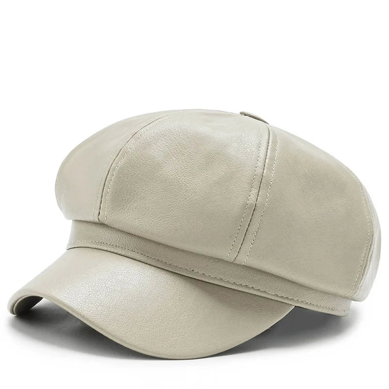 Autumn And Winter Leather Octagonal Hat Women's
