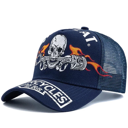 Unisex Punk Style Cap Skull Flame Piston Embroidery Sports Baseball Cap