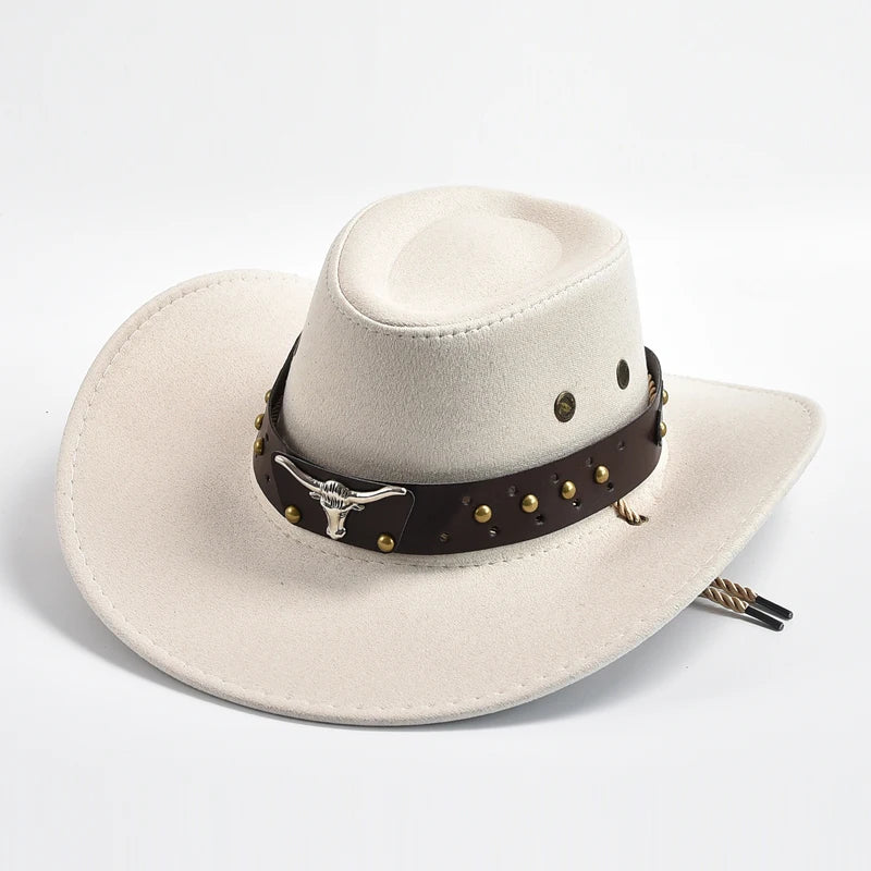 New Artificial Suede Western Cowboy Hats Vintage Big-Edge Gentleman Cowgirl Jazz Hat