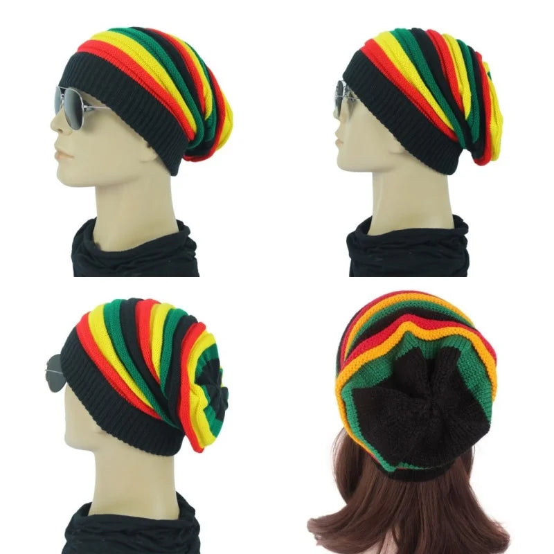Multicolor Striped Printed Knitted Beret Cap Winter Warm
