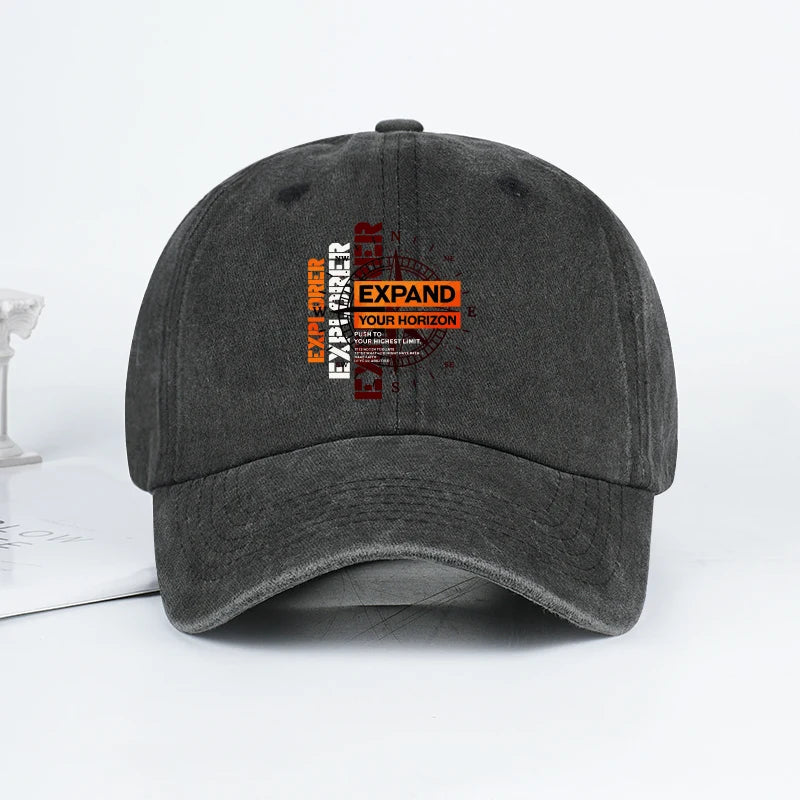 Explorer Compass Print Washed Baseball Cap