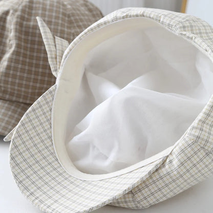 Women's Beret Newsboy Hat Bow Plaid Spring Summer Autumn