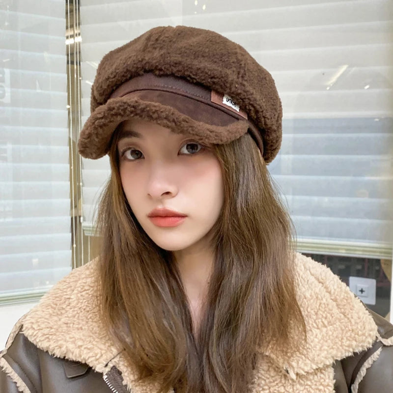 Women Winter Lamb Fleece Duckbill Hats