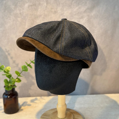 New Washed Distressed Vintage Denim Patchwork Beret Painter Hat