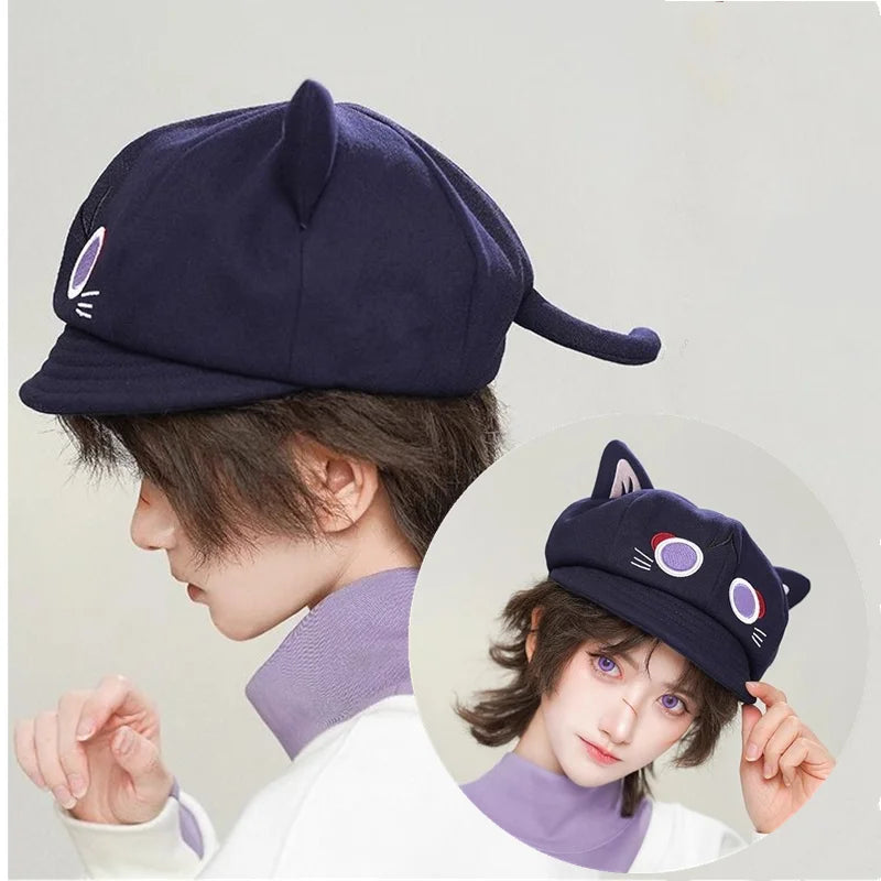 Hot Game Genshin Impact Scaramouche Cute Cat Cosplay Octagonal Hat Casual Wanderer Balladeer Beret Cap