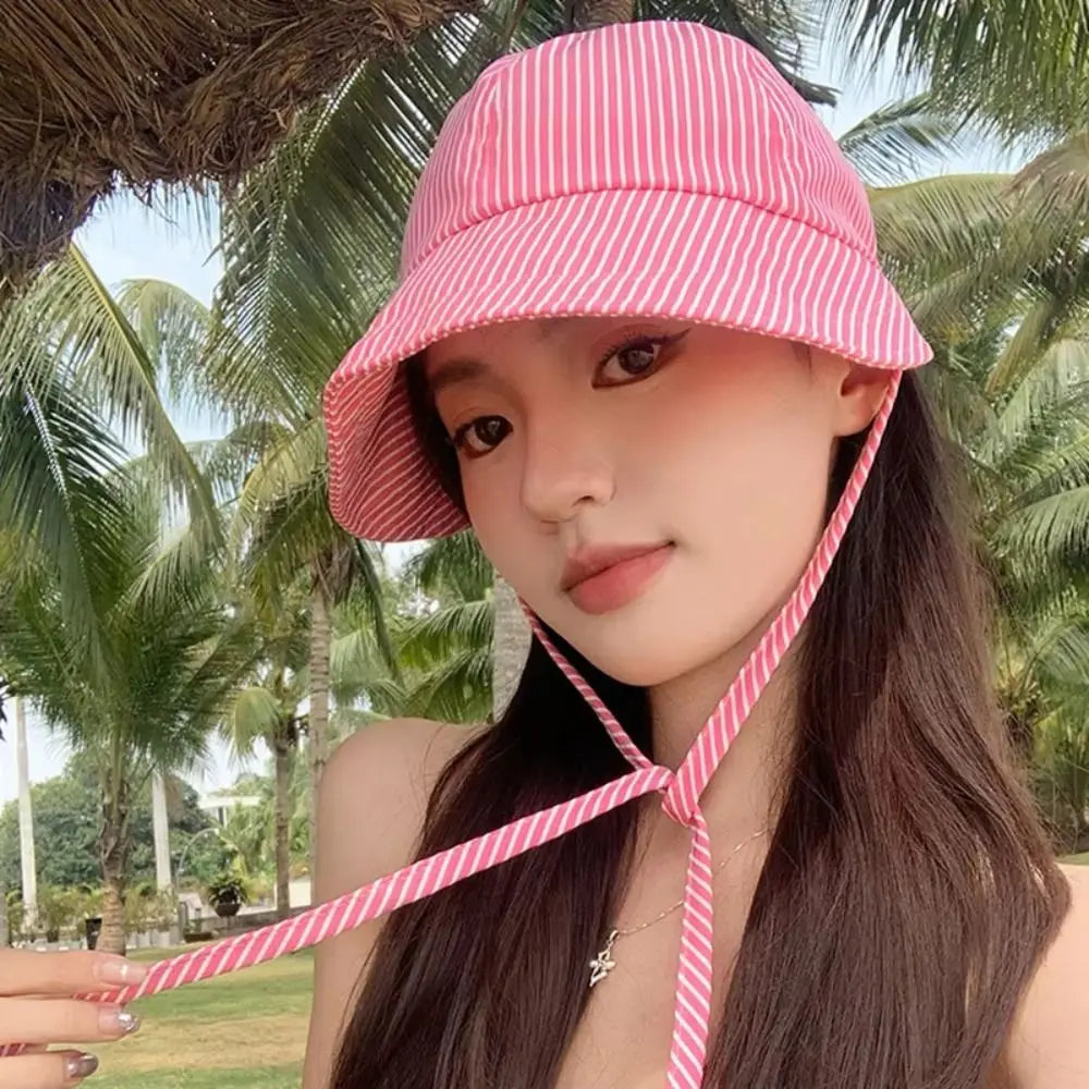 Casual Striped Bucket Hat Adjustable Anti-UV Baseball Cap