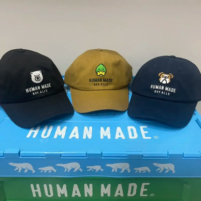 HUMAN MADE Cartoon Animal Head Baseball Cap Japanese Street Spring Summer Unisex Sun Peaked Hat Daily